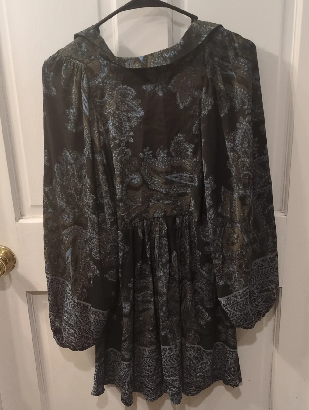 Free People Black Tunic with Blue and Olive Paisley Detail